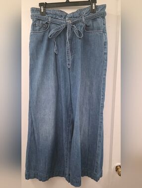7 For All Mankind Paperbag Waist Tie Wide Leg Cropped Jeans
